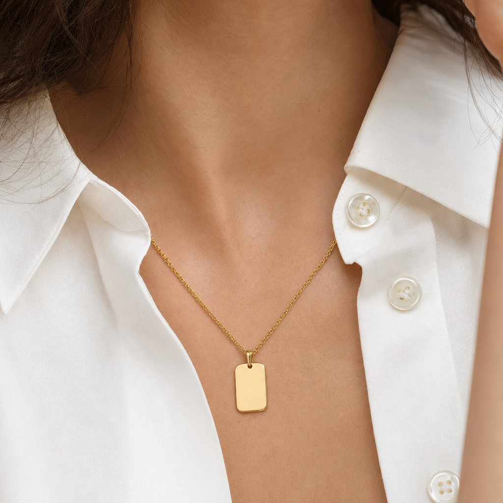 Collier avec Pendentif Plaque Rectangulaire Gravable